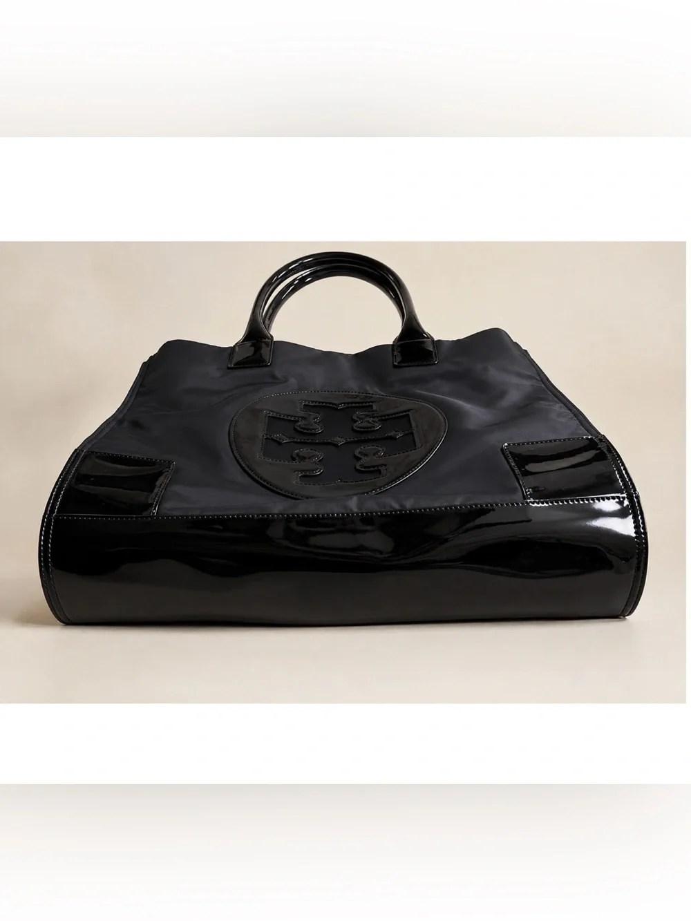Tory Burch Ella black nylon & leather large tote